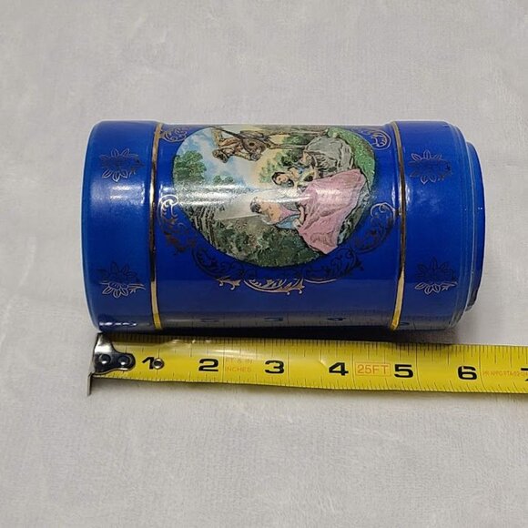 Enesco Cobalt Blue Painted Art Vase Jar Victorian Mandolin Serenade Gold Trim - Picture 11 of 13